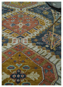 Hand Knotted Wool Area Rug - Rust Gold and Gray Traditional Custom Made