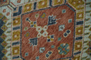 Hand Knotted Wool Area Rug - Rust Gold and Gray Traditional Custom Made