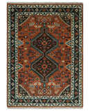 Wool Hand-Knotted Rust Ivory Brown Traditional Oriental Area Rug