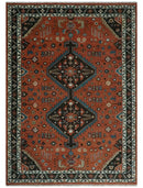 Wool Hand-Knotted Rust Ivory Brown Traditional Oriental Area Rug