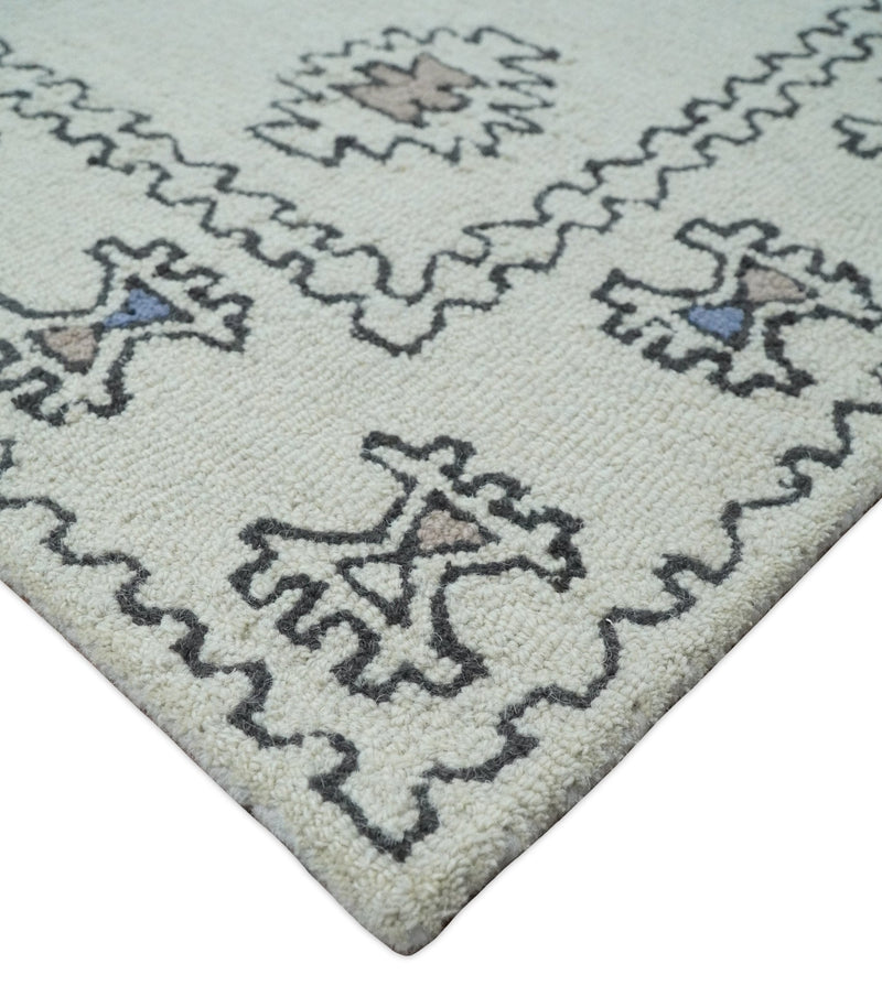 5x8, 6x9, 8x10 and 9x12 Ivory and Peach Persian Style Antique Oriental Tribal Hand Tufted Wool Area Rug |  TRI3