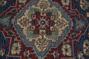 Maroon and Blue Wool Area Rug - Hand Tufted Heriz Traditional Medallion by The Rug Decor