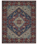 Red and Blue Hand Tufted Traditional Heriz Serapi Medallion Multi Size wool Area Rug