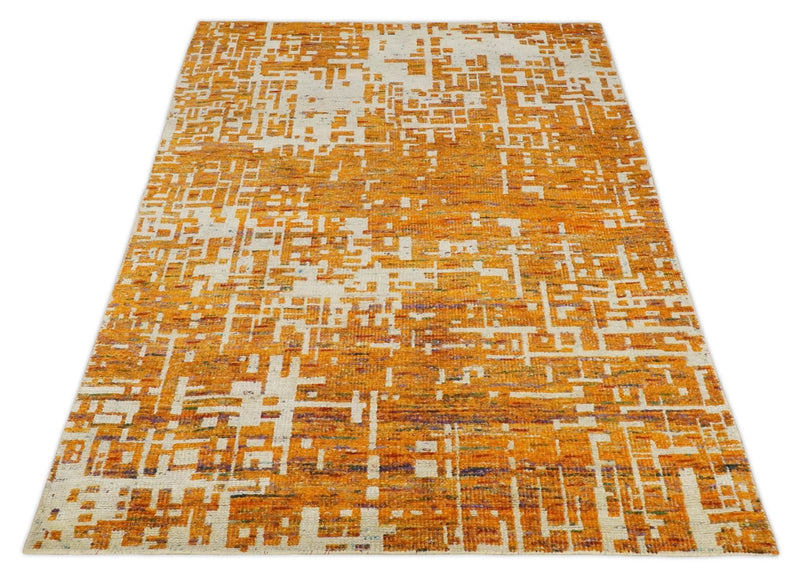 5x8 and 6x9 Gold, Rust and Ivory Modern Abstract Recycled Silk Rug