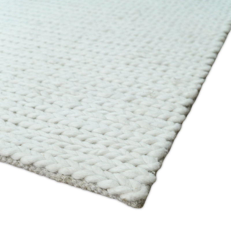 5x8 and 8x10 Braided Wool Solid White Felted Chunky Hand Woven Soft Plush Area Rug | DOV6