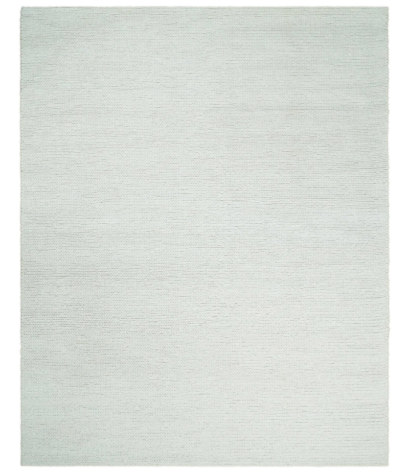 5x8 and 8x10 Braided Wool Solid White Felted Chunky Hand Woven Soft Plush Area Rug | DOV6