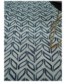 5X8 and 8x10 Contemporary Farmhouse Leaf's Hand Tufted Silver and Blue Loop Wool Rug