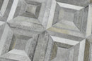 Genuine Leather Area Rug - Silver and Gray Geometric Handmade by The Rug Decor