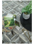 Genuine Leather Area Rug - Silver and Gray Geometric Handmade by The Rug Decor