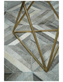 Genuine Leather Area Rug - Silver and Gray Geometric Handmade by The Rug Decor