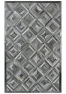 Genuine Leather Area Rug - Silver and Gray Geometric Handmade by The Rug Decor