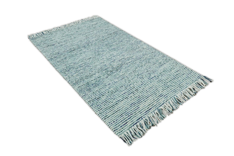 5x8 and 8x10 Hand Made Blue Woolen Chunky and Soft Area Rug | JOY4