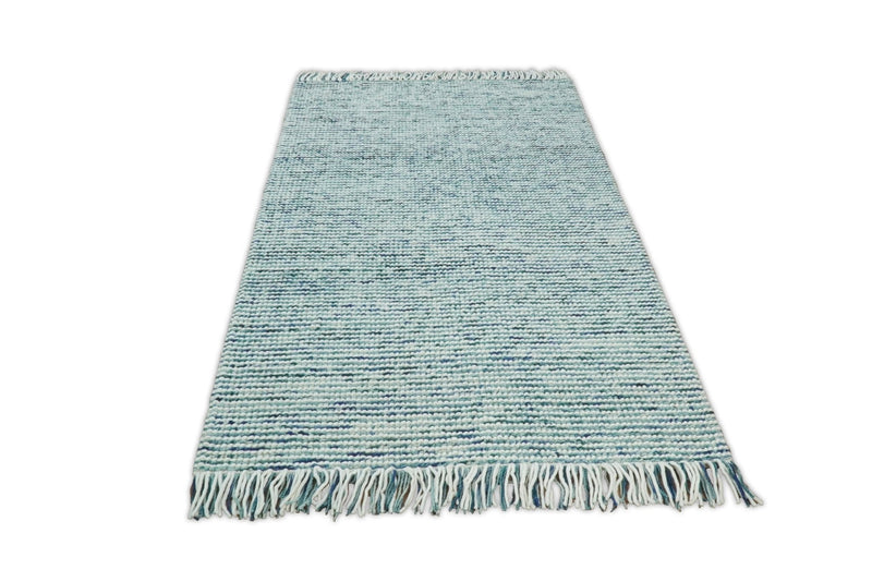 5x8 and 8x10 Hand Made Blue Woolen Chunky and Soft Area Rug | JOY4