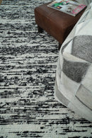 Black and Ivory Handmade Wool Area Rug 5x8 - Artisan Crafted
