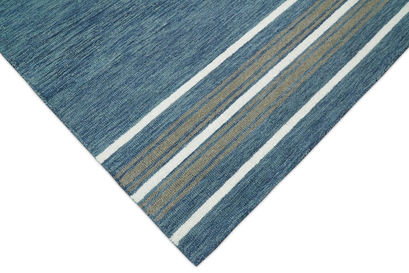 5x8 and 8x10 Hand Made Woolen Modern Solid Blue Area Rug | NAU004