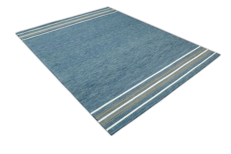 5x8 and 8x10 Hand Made Woolen Modern Solid Blue Area Rug | NAU004