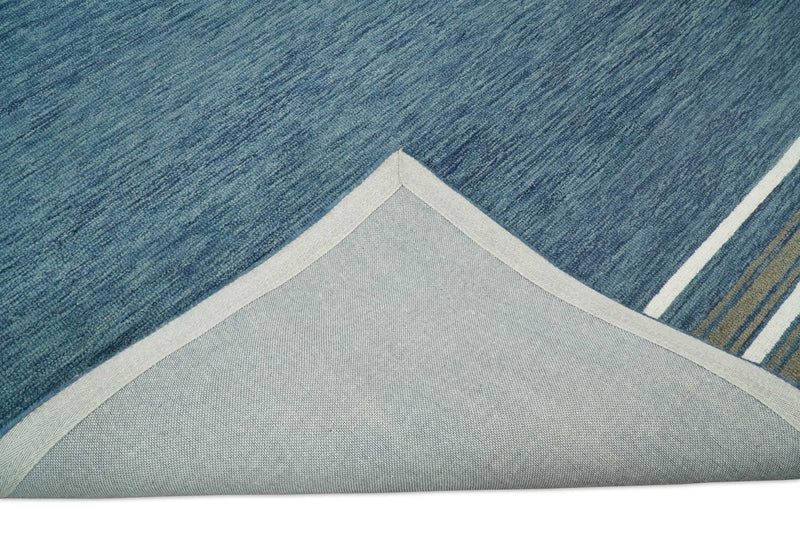 5x8 and 8x10 Hand Made Woolen Modern Solid Blue Area Rug | NAU004