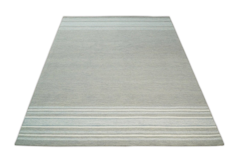 5x8 and 8x10 Hand Made Woolen Modern Stripes Ivory and Grey Area Rug | NAU003