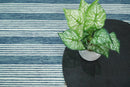 Blue and White Striped Wool Hand Tufted Area Rug - Contemporary