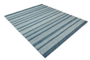 Blue and White Striped Wool Hand Tufted Area Rug - Contemporary
