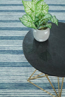 Blue and White Striped Wool Hand Tufted Area Rug - Contemporary