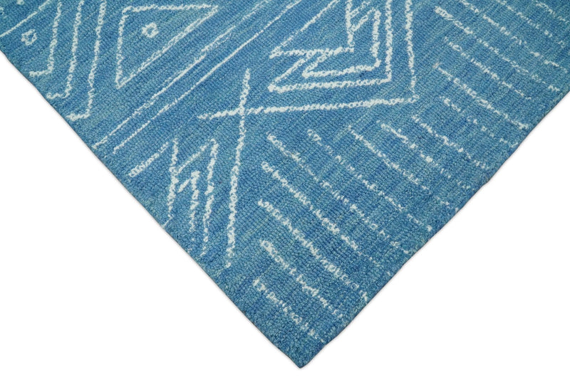 5x8 and 8x10 Hand Made Woolen Tribal Solid Blue Area Rug | AZT002