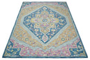 Blue and Pink Wool Textured Hand Tufted Area Rug for Kids and Nursery by The Rug Decor