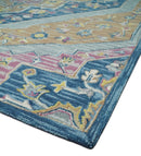 Kids, Nursery and Living Room Rug Hand Tufted Blue and Pink Wool Textured Loop Multi Size Area Rug