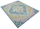 Kids, Nursery and Living Room Rug Hand Tufted Blue and Pink Wool Textured Loop Multi Size Area Rug