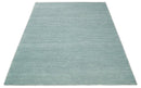 Solid Blue Wool Area Rug Hand Woven Modern Minimalist Premium
