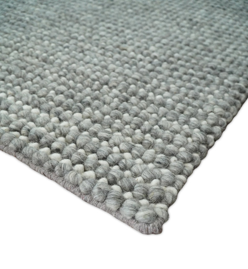 5x8 and 8x10 Solid Gray Chunky Handwoven Wool Area Rug, Layering Rug | TRD2381