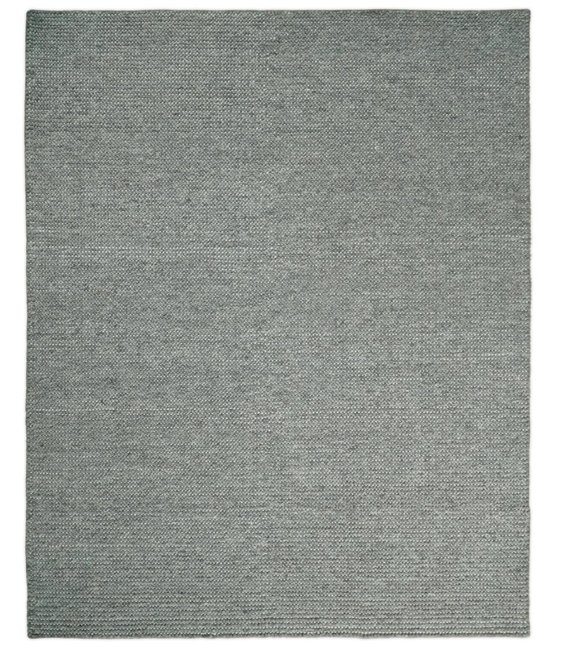 5x8 and 8x10 Solid Gray Chunky Handwoven Wool Area Rug, Layering Rug | TRD2381