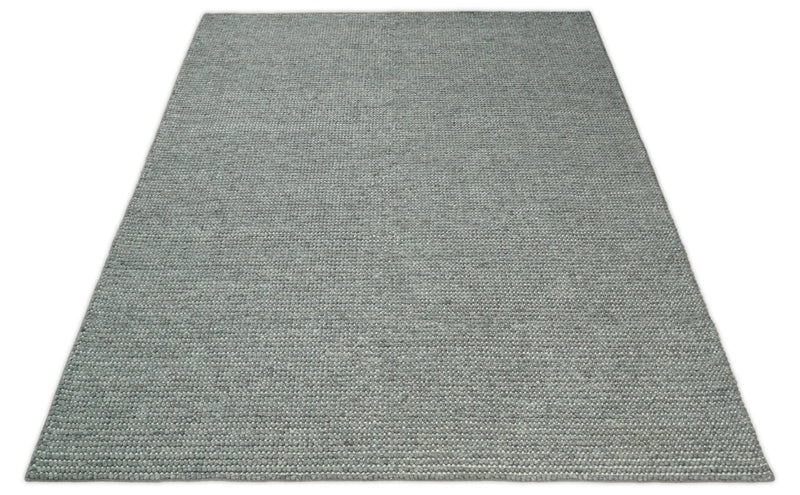 5x8 and 8x10 Solid Gray Chunky Handwoven Wool Area Rug, Layering Rug | TRD2381