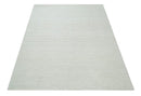 Contemporary Solid Design Ivory Handwoven Wool Area Rug