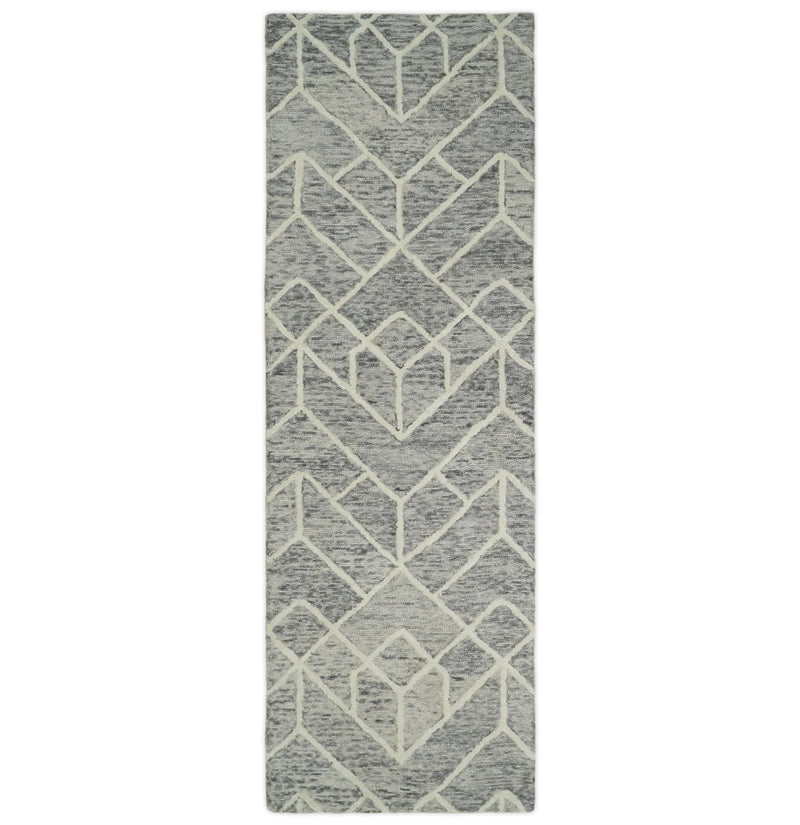 2.6x8, 6x6, 5x8, 6x9 and 8x11 Brown and Beige Hand Tufted Modern Geometric Wool Area Rug | TRD6373B