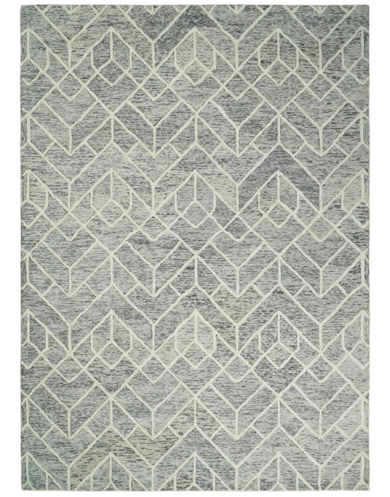 2.6x8, 6x6, 5x8, 6x9 and 8x11 Brown and Beige Hand Tufted Modern Geometric Wool Area Rug | TRD6373B