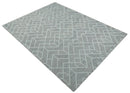 Hand Tufted Wool Area Rug - Silver Beige Geometric Open Pile