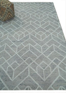 Hand Tufted Wool Area Rug - Silver Beige Geometric Open Pile