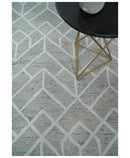 Hand Tufted Wool Area Rug - Silver Beige Geometric Open Pile