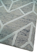 Hand Tufted Wool Area Rug - Silver Beige Geometric Open Pile