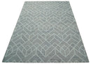 Hand Tufted Wool Area Rug - Silver Beige Geometric Open Pile