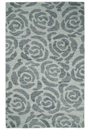 Gray and Silver Hand Tufted Wool Area Rug with Contemporary Minimalist Floral Design