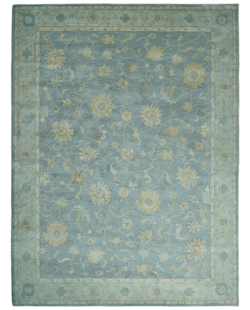 5x8 and 9x12 Handmade Classic Vintage Design Blue and Silver Wool Area Rug | TRDCP12158