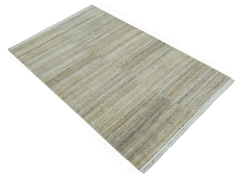5x8 Beige, Gray and Silver Stripes Design Dari Pet yarn Rug