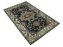 5x8 Black and Silver Traditional Heriz Hand Knotted wool area Rug