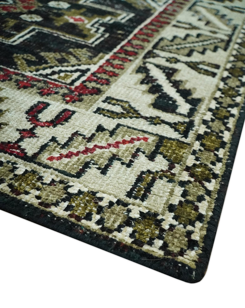 5x8 Black and Silver Traditional Heriz Hand Knotted wool area Rug