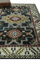 5x8 Black and Silver Traditional Heriz Hand Knotted wool area Rug