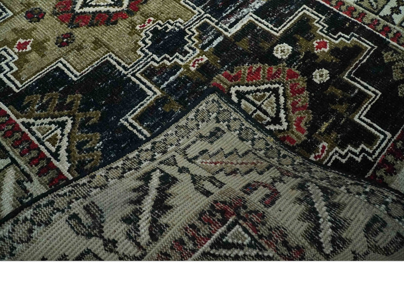 5x8 Black and Silver Traditional Heriz Hand Knotted wool area Rug