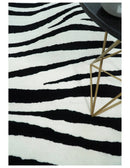 Black and White Zebra Wool Area Rug - Hand Tufted Modern Plush by The Rug Decor