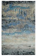 Blue and Brown Abstract Hand-Tufted Wool and Silk Area Rug 5x8
